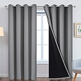 Yakamok 100% Blackout Curtains 96 Inches Long, Total Blackout Lined Curtain Panels for Bedroom, 2 Thick Layers Grommet Top Thermal Insulated Blackout Drapes for Living Room(52Wx96L, Grey, 2 Panels)