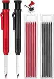 Carpenters Pencil Mechanical Pencil Set with 14 Refills 2 Colors, 45mm Long Nose Nib Metal Solid Joiners Pencil with Sharpener Scribe Tool Work Pencils for Builders Construction Architect Woodworking
