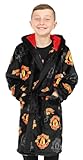 Manchester United Boys Official F.C. Dressing Gown Fleece Hooded Kids Robe (13-14 Years)