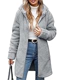 RITOSTA Women's Long Hoodies Zip Up Fleece Lined Jacket Thermal Lounge Wear Ladies Autumn Winter Coat Sweatshirt Longline Pullover Warm Cardigans Outwear with Hooded Pockets for Outdoor (Grey,L)
