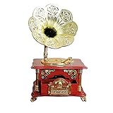 Healifty Phonograph Music Box Mini Vintage Retro Classic Gramophone Stereo Sound Music Box Decorative Desktop Ornament for Home Office New Year Gift