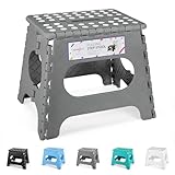 HOUSE DAY 11 Inch Folding Step Stool for Kids- Heavy Duty Plastic Step Stool for Adult Foldable Stools Sturdy Kitchen Step Skid Resistant Folding Stools for Bedroom/Bathrooom-Grey