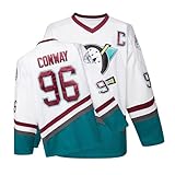 Mighty Ducks Jersey Movie Ice Hockey Jersey Charlie Conway #96 Adam Banks #99, 90S Hip Hop Clothing for Party(#96 White,L)