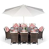Savannah Large Rectangle 8 Seater Brown Rattan Dining Set for Garden, Patio & Conservatory | Wicker Table & Chairs with Parasol & Cover