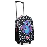 Disney Kids Suitcase - Foldable Trolley Bag 47 x 30cm, 2 Wheels Extendable Handle - Kids Gifts (Black Stitch)