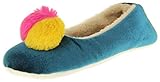 DUNLOP Womens Synthetic Fur Comfort Warm Pom Pom Slippers Teal/Fuchsia UK 3-4