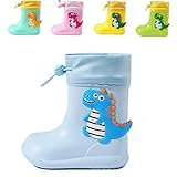 Dinosaur Rain Boots with Pull On Drawstring Closure for Kids Boy and Girl, Waterproof Non-Slip Unisex Children Wellies Wellington Rubber Rain Shoes Outdoors Blue 6 UK Child Lable Size 150