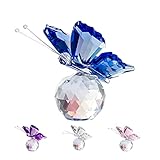 Elbourn Crystal Butterfly, Purple Glass Flying Ornament With Ball Base, Decorative Art for Home Decor, Animal Statue, Birthday Collectibles (Blue)
