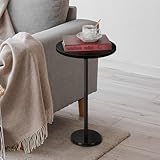 smusei Round Sofa Table Black Coffee Table with Marble Base Small Round Side Table for Living Room Bedroom 32 cm Side Table for Small Spaces, Black