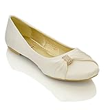 ESSEX GLAM Womens Bridal Wedding Satin Pumps Ladies Slip ON Prom Bridesmaid Pumps Shoes Size 3 4 5 6 7 8 (UK 7 / EU 40 / US 9, Ivory Satin)