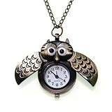 JewelryWe Cute Antique Owl Pocket Watch Pendant Necklace Colour Brass 31 Inch Chain (with Gift Bag)