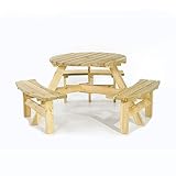BrackenStyle Brentwood 6 Seat Round Wooden Picnic Table - Durable Wood Pub Bench - Commercial Grade Durable Thick Timbers Trade Supplier - 1.7M Diameter (Green)