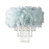 Happy Homewares Contemporary Designer Real Duck Egg Feather Chandelier Pendant Light Shade with Transparent Hanging Acrylic Droplets | 32cm Diameter