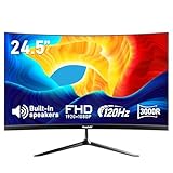 Gawfolk 24.5-inch PC Screen, Curved(3000R) 120hz Gaming Monitor with Built-in Speakers FHD 1080p 1ms Bezel-less, 98% sRGB, 178° Wide Angle, HDMI、VGA, Compatible with Wall Mounted VESA 75*75MM - Black