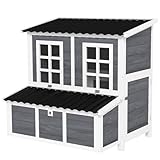 PawHut Wooden Chicken Coop with Nesting Box, Hen House Poultry Cage with Slide-Out Tray, Waterproof Roof, Perches, for 4-6 Chickens, 100 x 86 x 100cm