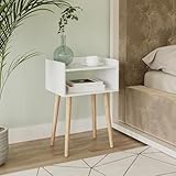 URBNLIVING Modern Bedside Table Storage Display Unit with 2 Shelves & Solid Pinewood Legs