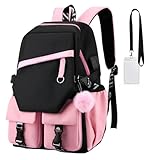 FSRONGXI School Bags for Girls, Backpacks Women Water Resistant Rucksack Backpack Large Capacity Laptop Casual Daypack College Secondary School Bag BookBag for Teen Girls Pink