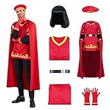 AYYOHON Men Farquaad Costume Hat Red Cloak Top Gloves Belt 5pcs Halloween Cosplay Outfits Fancy Dress Suit Full Set L