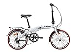 ECOSMO 20" Lightweight Folding Bicycle City Bike with 7-Speed SHIMANO Gears, Alloy Frame, Compact Folding Design, Folding Pedals, Adjustable Handlebar & Seat, with Rear Rack - White (12kg)