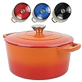 ANDREW JAMES Cast Iron 5L Round Casserole Dish with Lid – Enamel Coated Dutch Oven for Bread Baking, Stews, Roasting & Braising – Oven Proof Cast Iron Pan, No Seasoning Required (Orange)