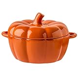 ZCED Pumpkin Casserole Dish With Lid - Ceramic Enamel Stew Pot - 1.6L Orange