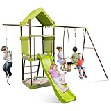 COSTWAY Kids Swing Set, 7 in 1 Heavy Duty Metal Swing Stand with Slide, Platform, Sandbox, Glider, Climbing Rope and Ladder, Large Outdoor Playground Equipment for Boys Girls