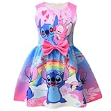 Girls Stitch Casual Dress Summer Toddler Princess Flower Double Bow Tie Wedding Party Kids Sundress Short Dresses (UK, Age, 5 Years, 6 Years, Regular, Pink)