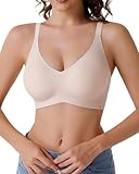 Curlady Push Up Bra for Women Comfortable Wireless Bras Full Coverage Support Lift Bralette with Bra Extenders 3 Hooks Soft Everyday Seamless Tshirt Bra Nude