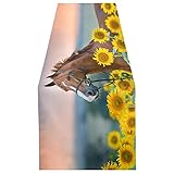 Caihoyu Red Stallion in Bridle Portrait Sunflowers Kitchen Table Banners Double-Sided Printing Wear Resistant Dining Room Table Cloth Wedding Party Christmas Holidays Everyday Decor 14x108in