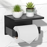 HITSLAM Matte Black Toilet Roll Holder with Phone Shelf, Stick on Toilet Paper Holder for Bathroom, SUS 304 Stainless Steel, Two Installation of Self-Adhesive and Wall Mounted