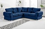 Sofahub Verona Blue Plush Velvet Sofa – 2 Seater, 3 Seater, 3+2 Seater or Corner Suite – Fullback Design, Button Tufted, Foam Cushions, Chrome Feet – Luxury Living Room Sofa Set (Blue, Corner)