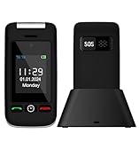 artfone C10 Senior Mobile Phone, SIM-Free Unlocked Flip Phone with Dual SIM & Dual Display, Easy to Use Big Button, SOS Emergency Button, High Volume, USB-C & Charging Dock for Elderly People, Black