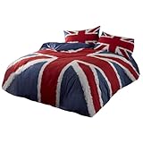 Rock N Roll Funky Union Jack British Uk Blue Red White Double Duvet Cover Bedding Bed Set, Blue