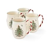 Spode Christmas Tree Mugs with Peppermint Handles Set of 4