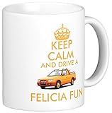 CPS DESIGNS Novelty MUG ≈ KEEP CALM AND DRIVE A FELICIA FUN ≈ gift mugs for any classic SKODA felicia fun pickup/pick up truck owner enthusiast driver or restorer ≈ keep calm and carry on style mugs