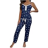 NSICBMNO women Pyjamas Set Sexy Nightwear Heart Pyjamas Sleeveless Lace Trim Camisole Tops Long Pants Brushed Cotton Sleepwear Comfy Loungewear Set Valentines Gifts For Her