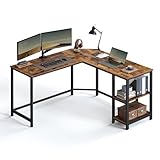 VASAGLE Computer Desk, L-Shaped Corner Desk, Gaming Desk, Workstation with 2 Storage Shelves for Home Office, Space-Saving, Easy to Assemble, Rustic Brown and Black LWD72X