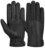 Hand Fallow Leather Winter Gloves for Men – Full Touchscreen, Sheepskin Lining, Thermal, Ideal for Driving & Outdoor Use