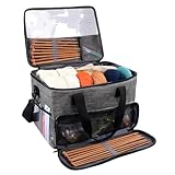 igadgitz home U7254 Knitting Bag, Yarn Storage Bag, Crochet Bag, Wool Storage Bag, Knitting Storage Organiser with Shoulder Strap 124cm (48.8") - Grey
