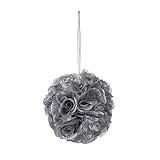 Mega Crafts Silver Artificial Rose Pomander Kissing Ball 8'' | Hanging Ribbon Fabric Flower Décor | Wedding Receptions, Party Decorations, Backdrop Wall, Event Planning, Birthdays & Baby Showers