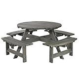 BrackenStyle York 8 Seat Round Picnic Table with Bench Seats and Parasol Hole - Outdoor Dining Furniture for Pubs Garden Patio Use 8 People Seater 1.8M 180cm 6ft Diameter (Dark Grey Wash)