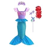 Lito Angels Little Mermaid Princess Fancy Dress Up Costume Birthday Party Outfit with Crown & Wig for Kids Girls Age 3-4 Years, Purple Blue (Tag Number 110)