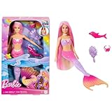 Barbie Mermaid Doll, “Malibu” with Pink Hair, Styling Accessories, Pet Dolphin and Water-Activated Color Change Feature, HRP97