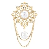 SUPERFINDINGS Gold Vintage Pearl Brooch Flower Tassel Brooch Elegant Brooches Floral Lapel Pins Women Fashion Brooches for Wedding, 8.2x4.7cm/3.2x1.9