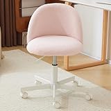 Bonnlo Comfy Small Office Chair with Wheels Desk Vanity Chair Modern Swivel Dressing Table With Adjustable Height for Home Office, Bedroom, Dressing Room (Charming Light Pink)