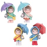 BEBEMOKO 4pcs Adorable Miniature Girl Statue with Umbrella Cute Compact Figurine for Desk and Car Decoration for Fairy Garden and Micro Landscape Ornaments Idea