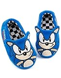Sonic The Hedgehog Kids Slippers | Boys Girls Blue Plush House Shoes with 3D Ears & Embroidered Face | Character Bedroom Mules for Pyjamas, Loungewear, Sleep, Dressing Gown | SEGA Official Merchandise