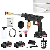 Cordless Pressure Washers Gun,24V 70Bar 5m Hose With 2 Nozzles 2x1500mAh Battery and Charger,Battery Powered Handheld High Pressure Washer Gun for Car Patio Garden Floor Cleaning Washers Kit