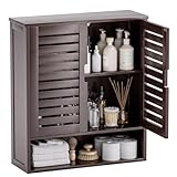 SMIBUY Bathroom Cabinet Wall Mounted, Bamboo Over-The-Toilet Storage Organizer, Space Saver Medicine Cabinet with 2 Door and Adjustable Shelves (Brown)