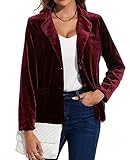 MINTLIMIT Velvet Jackets for Women Long Sleeve Button Loose Fitting Jacket Suit Casual Work Business Office Blazer, XL, Wine Red